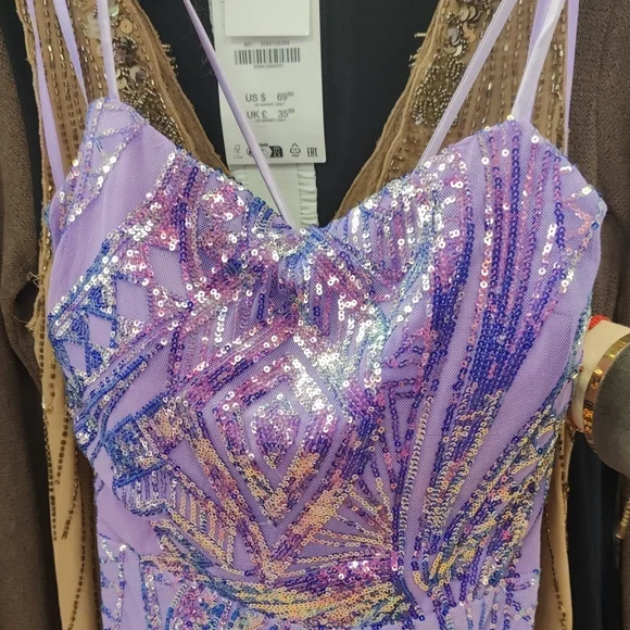 Lavender Sequin Strappy Evening Dress - Picture 2 of 9